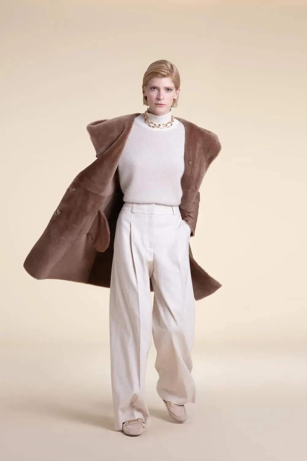 Beige shearling coat womens