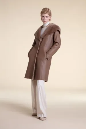 Beige shearling coat womens