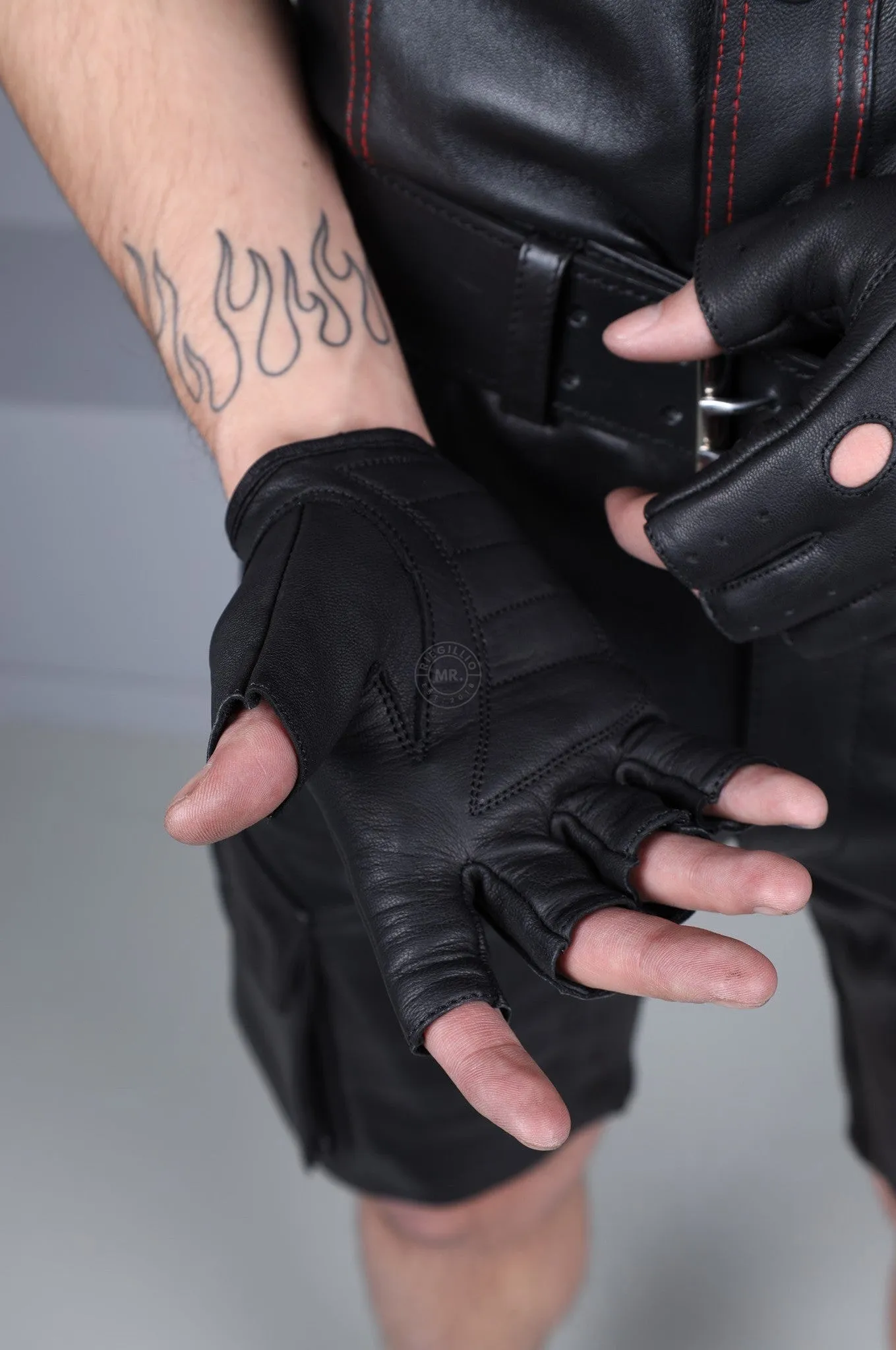 Black Leather Fingerless Gloves