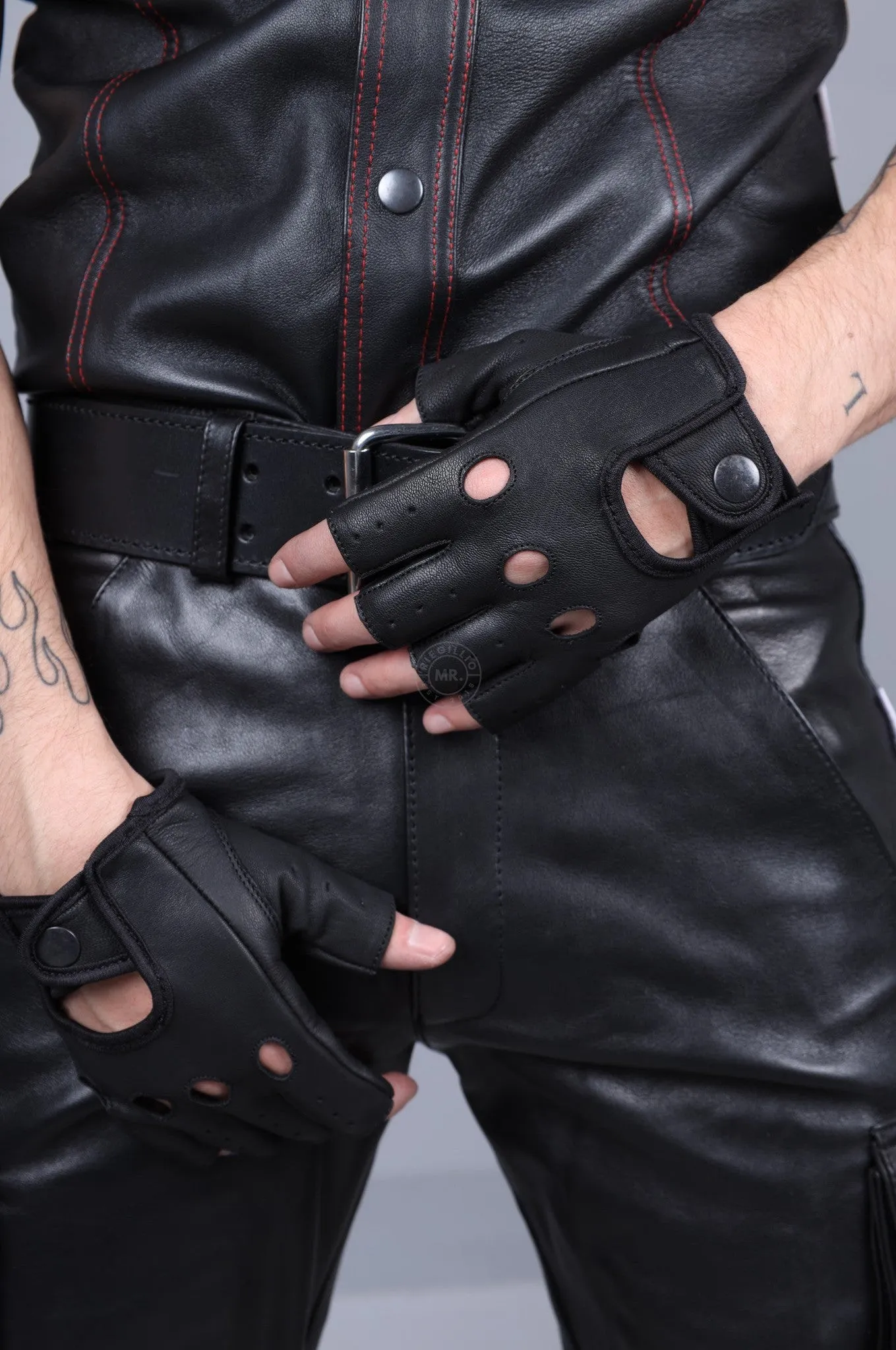 Black Leather Fingerless Gloves