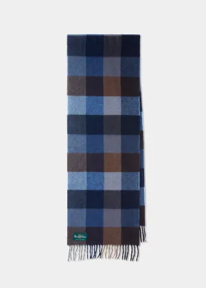 Canwick Cashmere Block Check Scarf In Denim