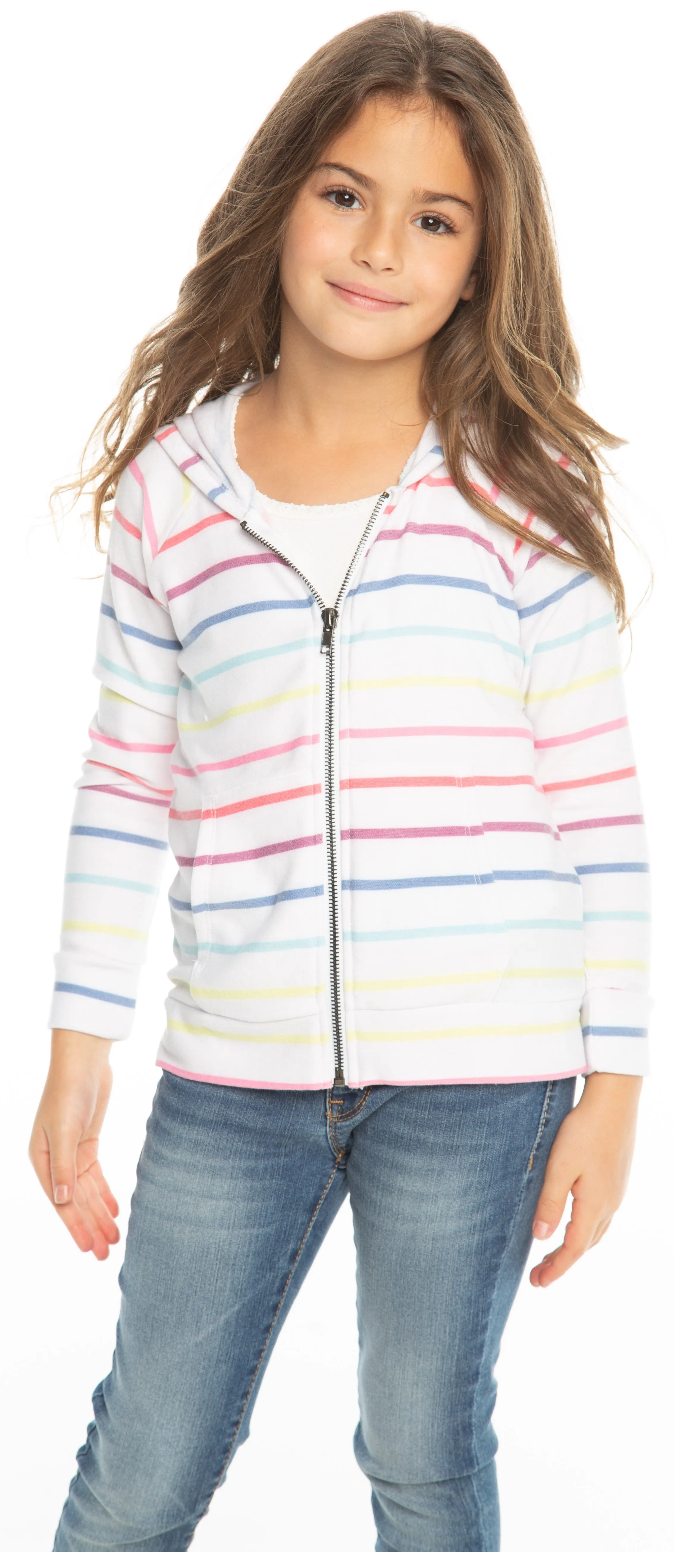 Chaser Rainbow Stripe Cozy Knit L/S Zip Up Hoodie