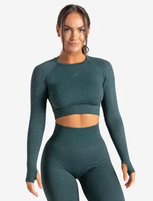 Core Seamless Long Sleeve Crop Top - Teal Marl