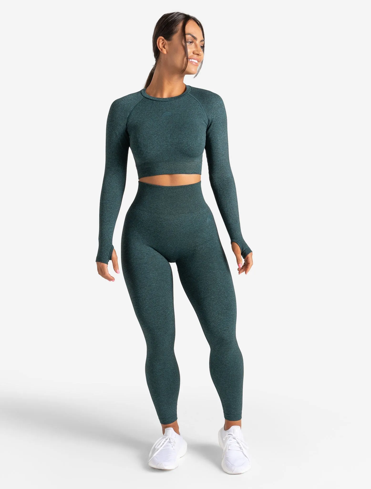 Core Seamless Long Sleeve Crop Top - Teal Marl