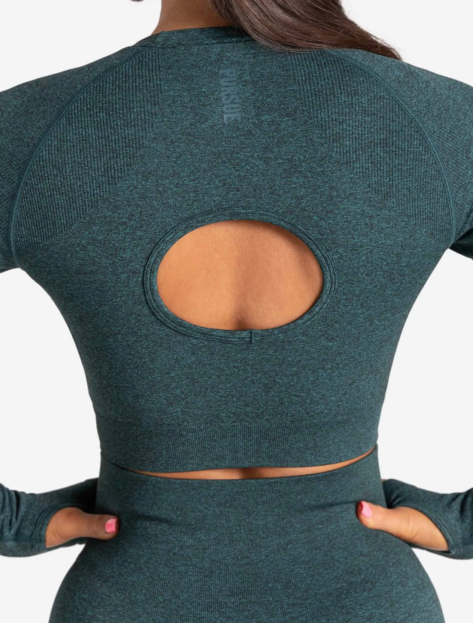 Core Seamless Long Sleeve Crop Top - Teal Marl