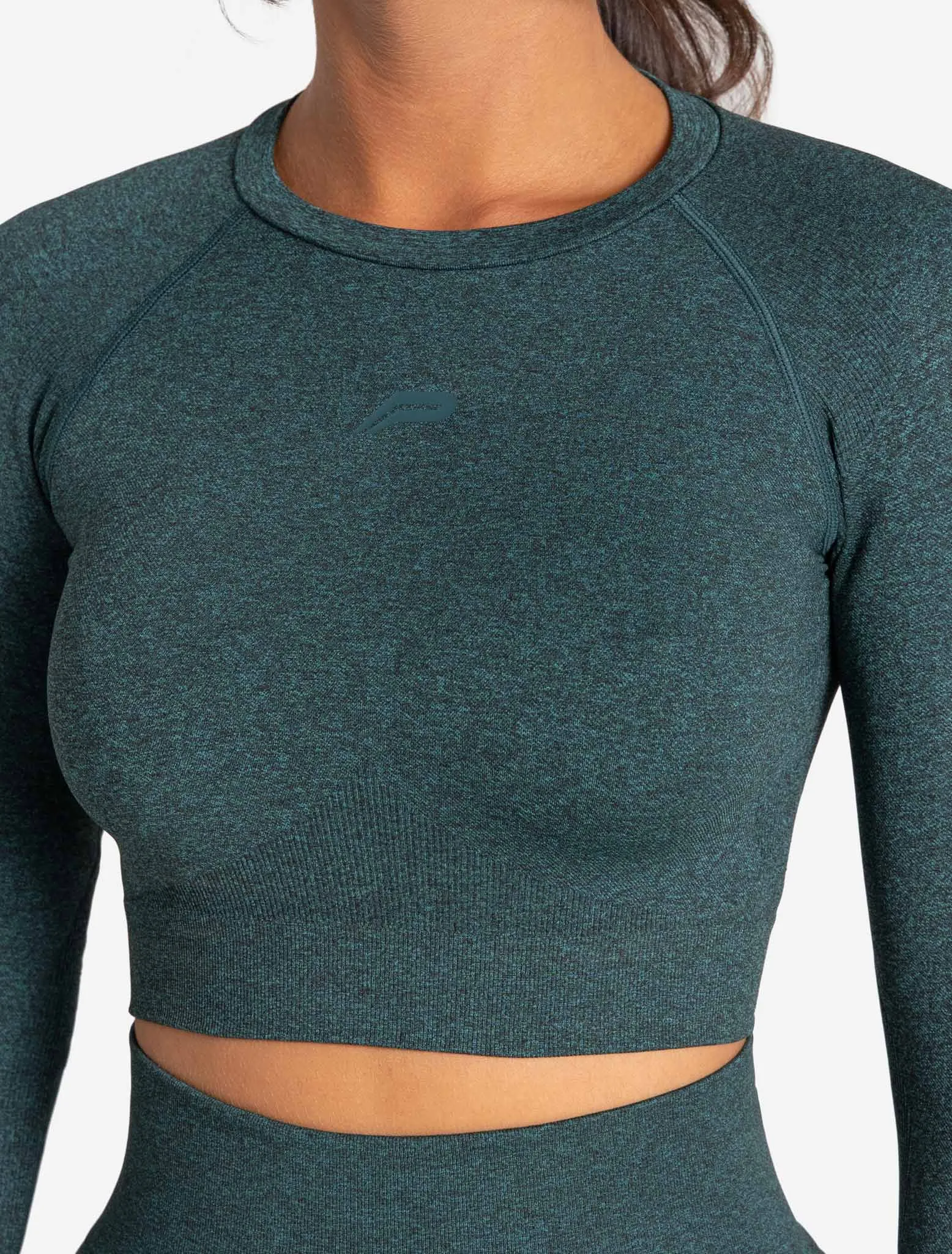 Core Seamless Long Sleeve Crop Top - Teal Marl