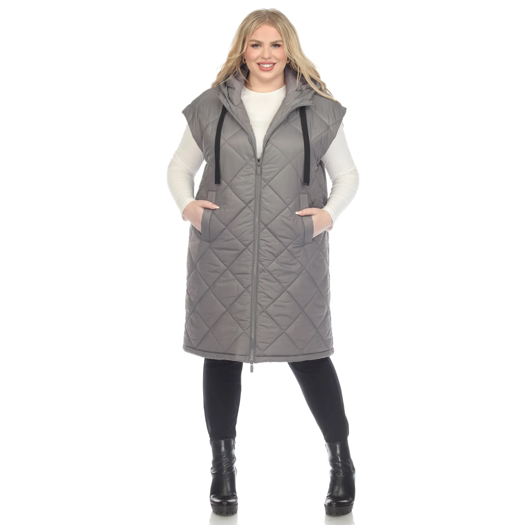 Diamond Quilted Hooded Puffer Vest - Plus