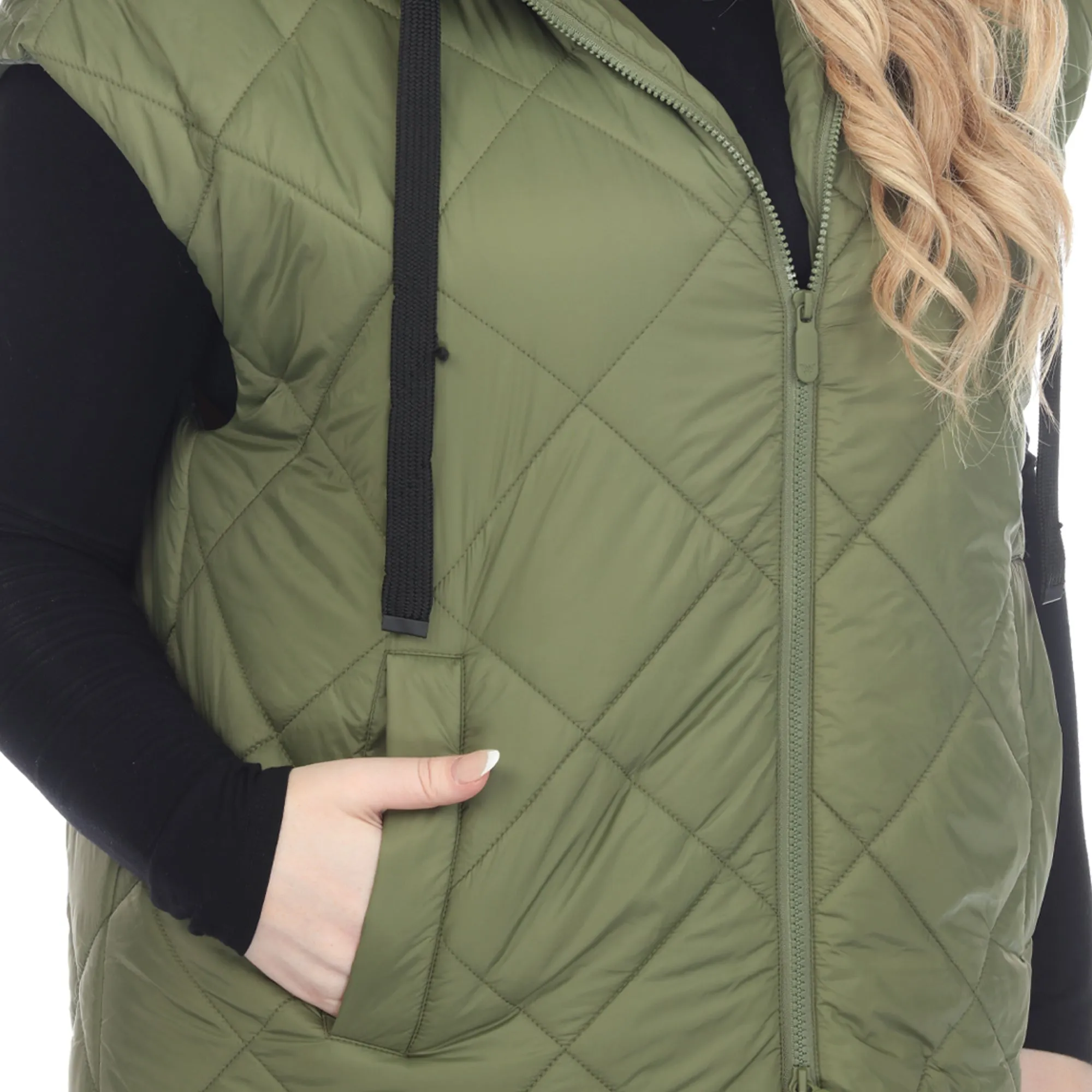 Diamond Quilted Hooded Puffer Vest - Plus