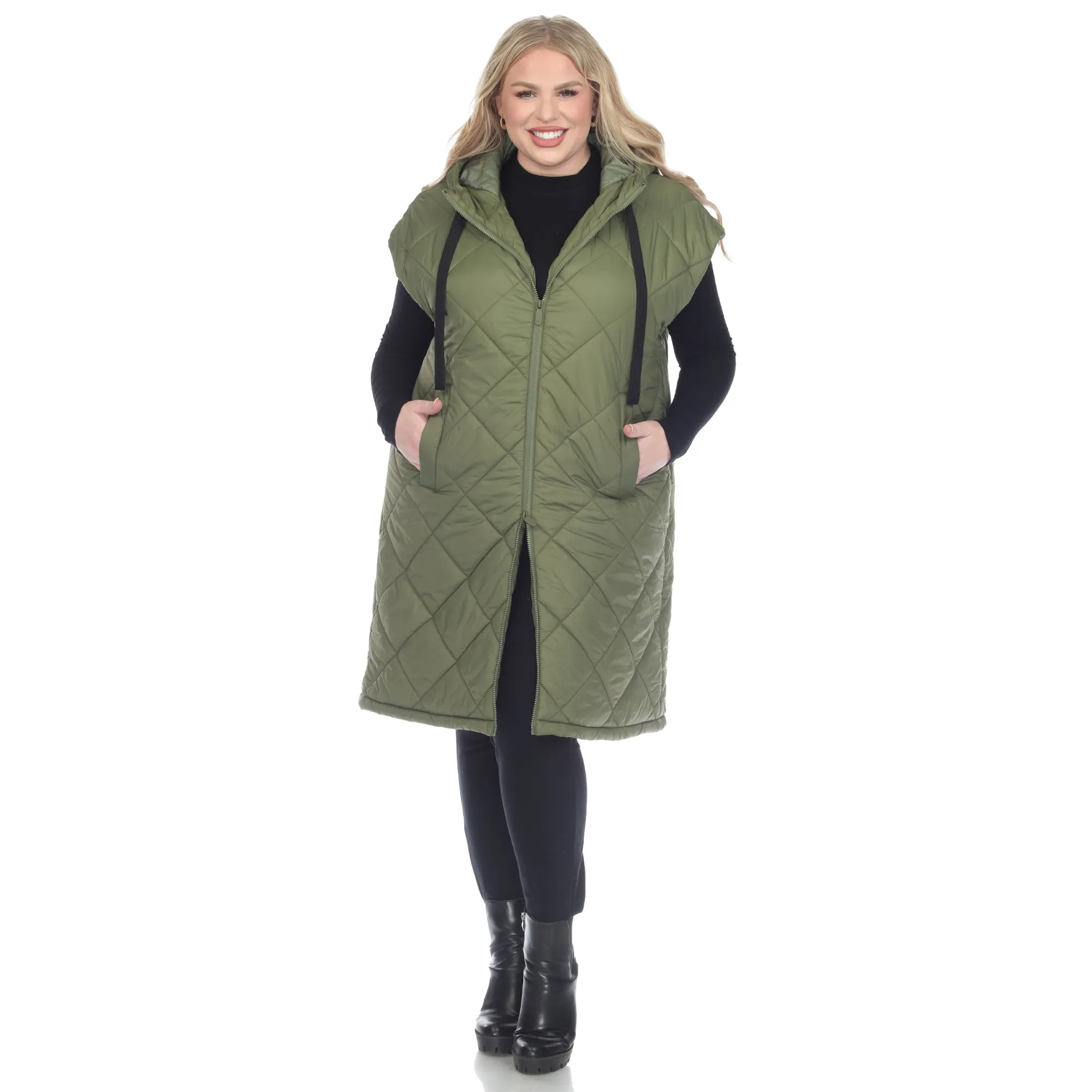 Diamond Quilted Hooded Puffer Vest - Plus