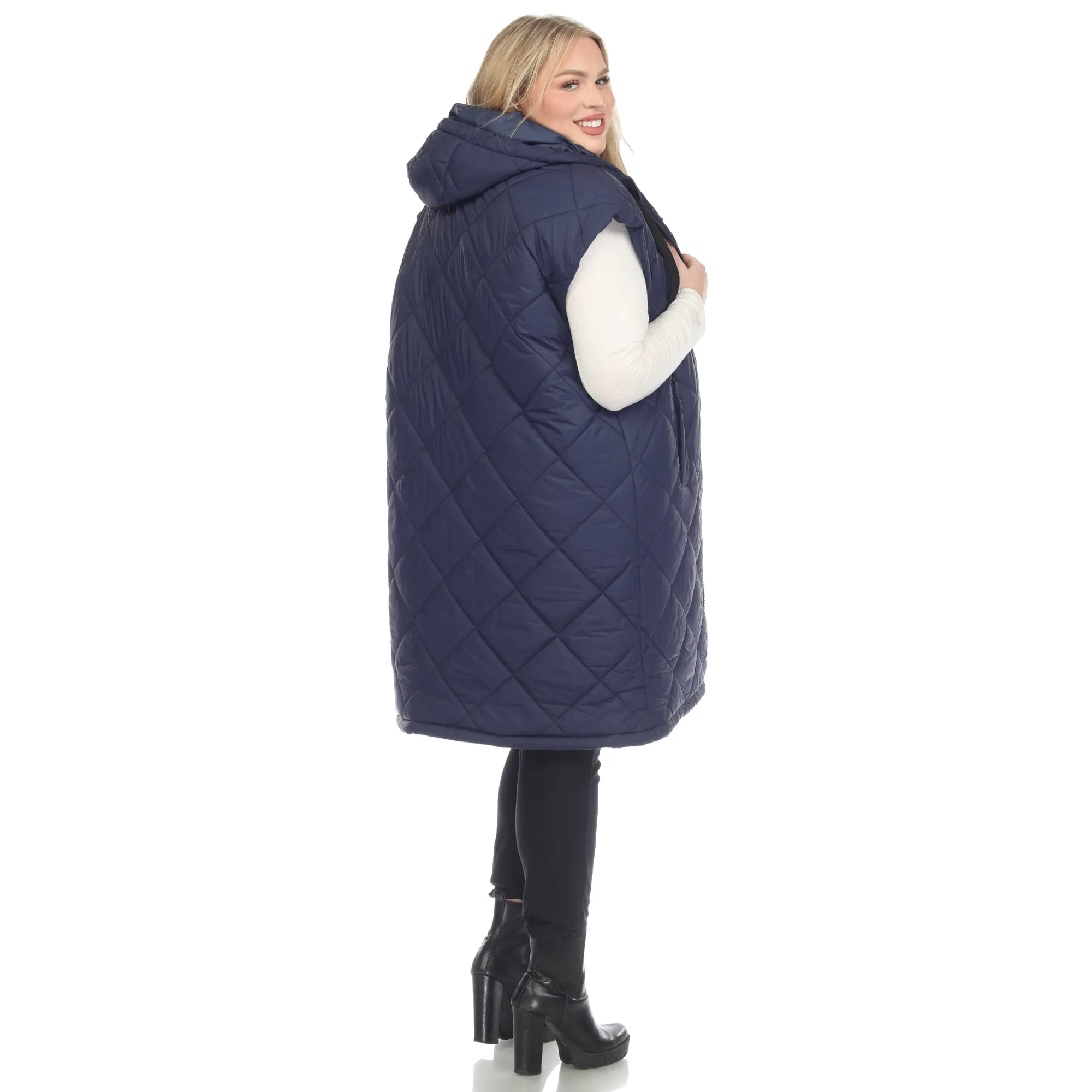 Diamond Quilted Hooded Puffer Vest - Plus