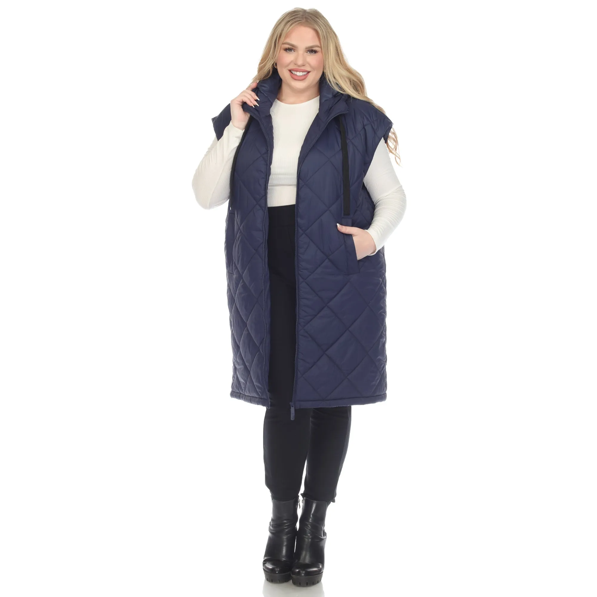 Diamond Quilted Hooded Puffer Vest - Plus