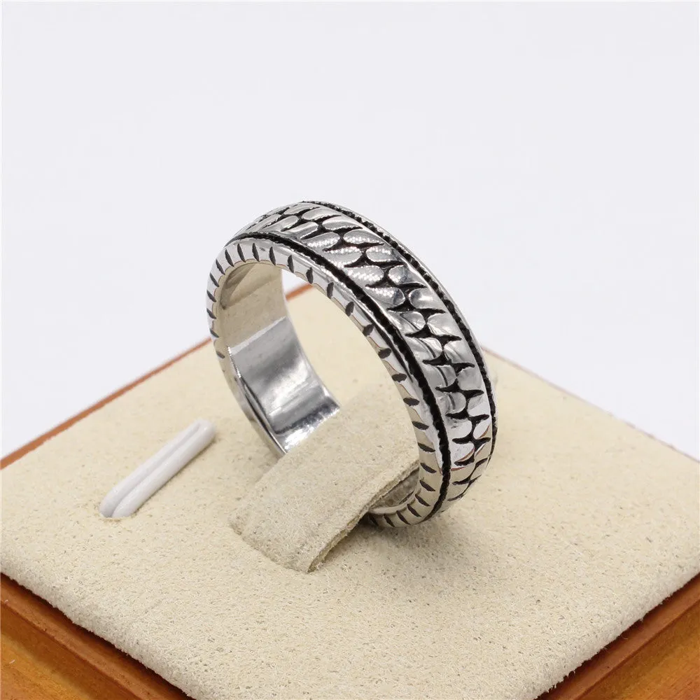 European and American Retro Twill Titanium Steel Men's Ring