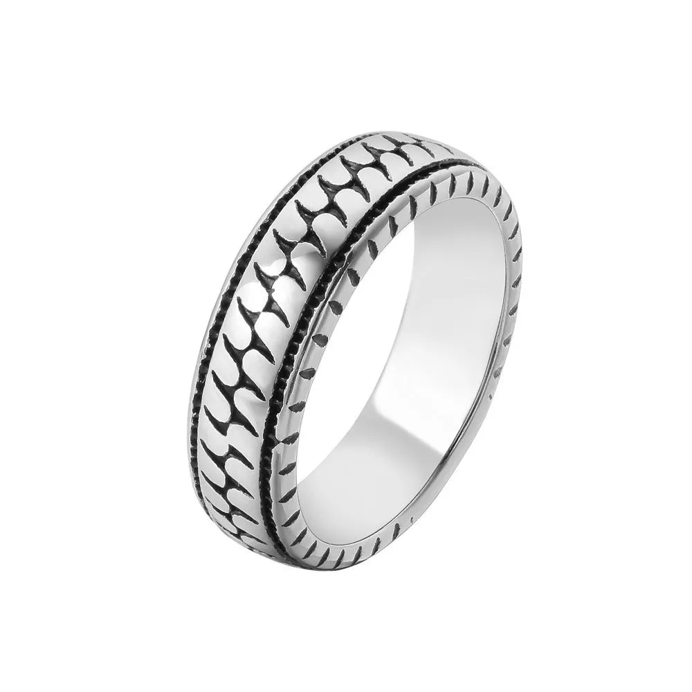 European and American Retro Twill Titanium Steel Men's Ring