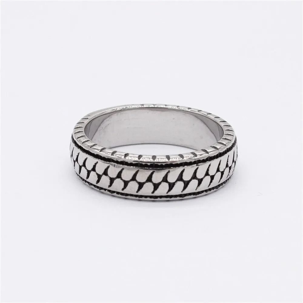 European and American Retro Twill Titanium Steel Men's Ring