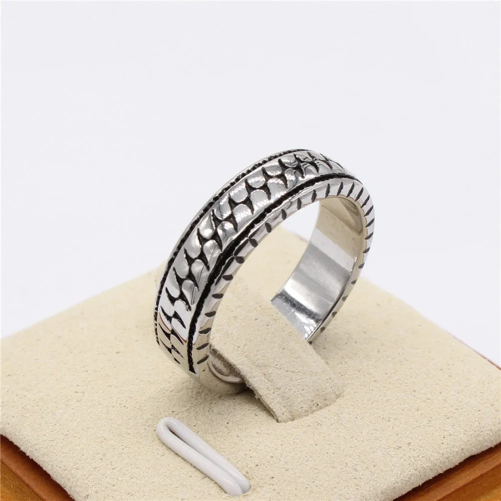 European and American Retro Twill Titanium Steel Men's Ring