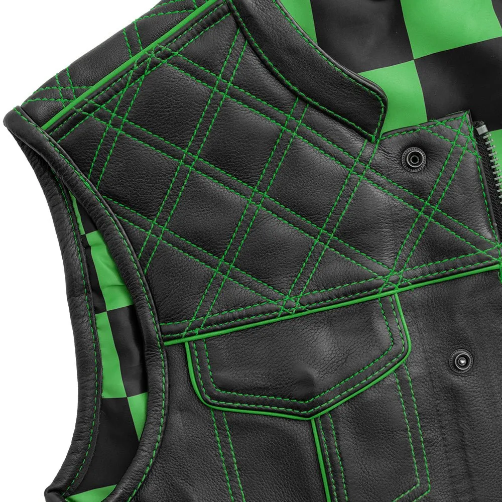 Finish Line - Green Checker - Men's Motorcycle Leather Vest