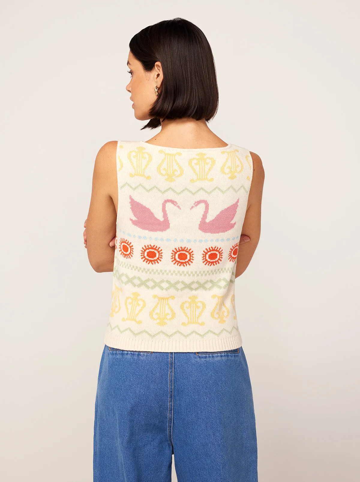 Hailey Ivory Swan Fairisle Knit Vest