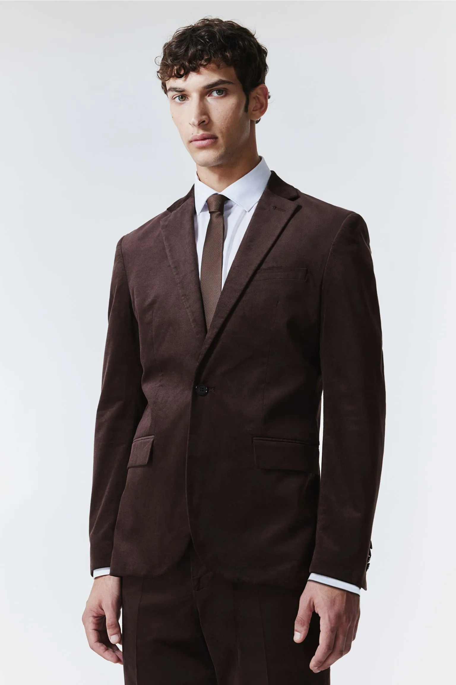 H&M Slim Fit Single-breasted corduroy jacket, dark brown