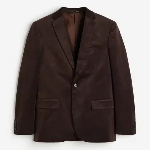 H&M Slim Fit Single-breasted corduroy jacket, dark brown