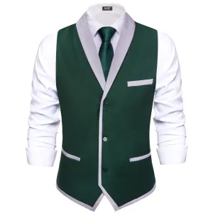 Hi-Tie LightGrey Shawl Collar Sapphire Pine Green Solid Waistcoat Formal Vest