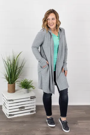 IN STOCK Claire Hooded Waffle Cardigan - Light Grey