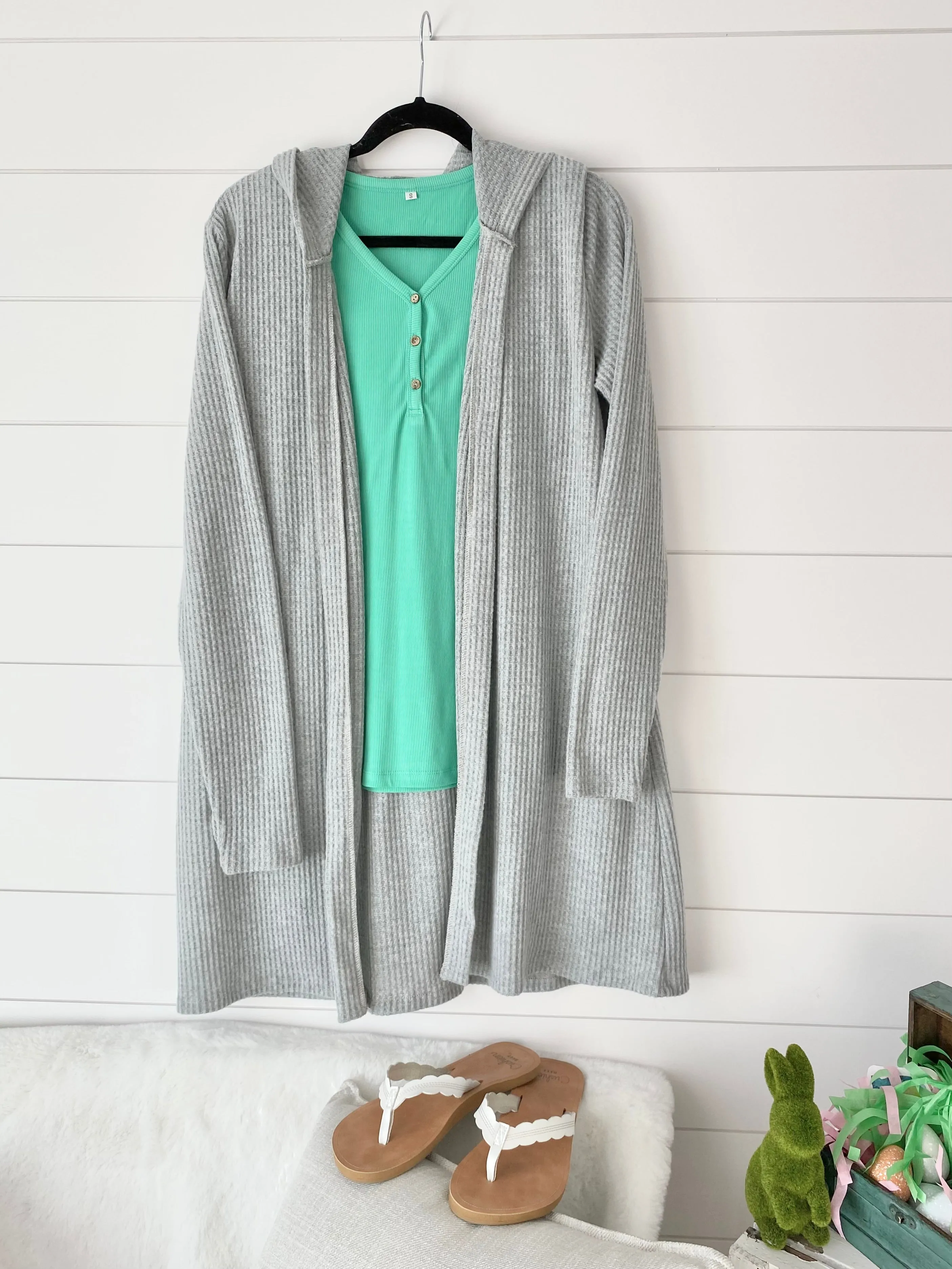 IN STOCK Claire Hooded Waffle Cardigan - Light Grey