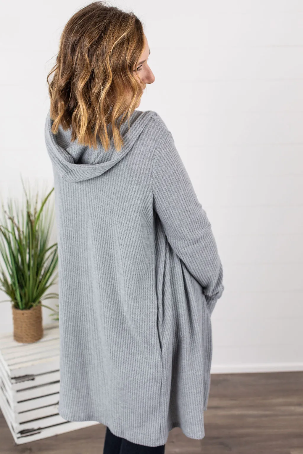 IN STOCK Claire Hooded Waffle Cardigan - Light Grey