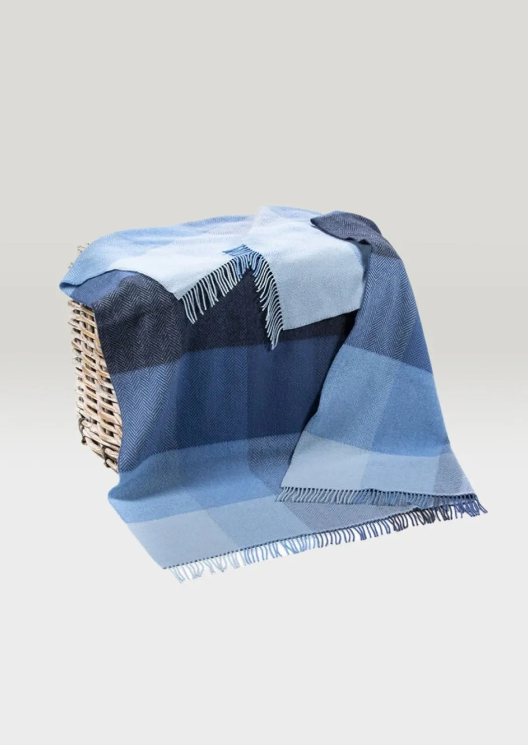 John Hanly Cashmere Merino Throw - Blue Mix Block