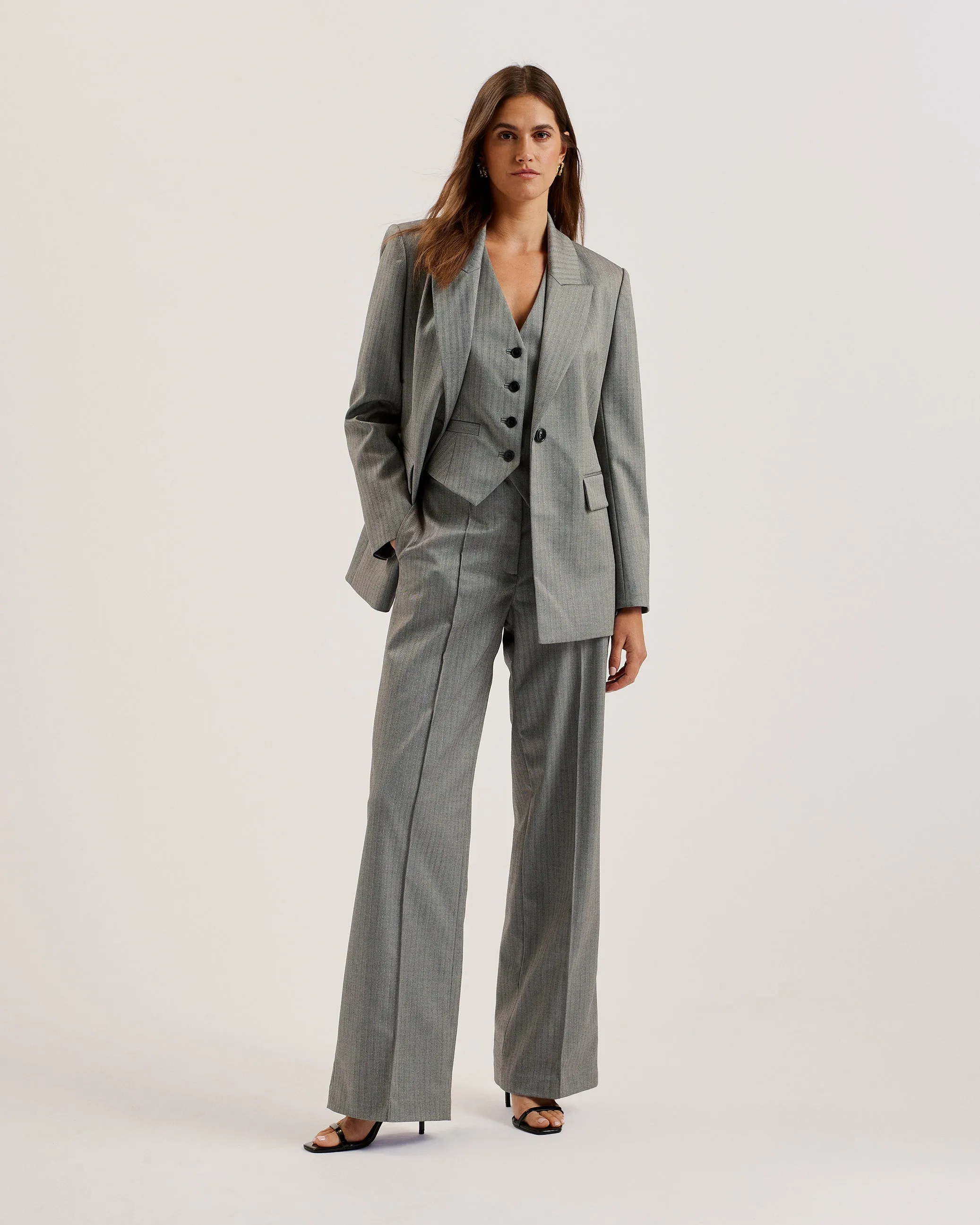 Koa Pinstripe Single Breasted Tailored Blazer Dk-Grey