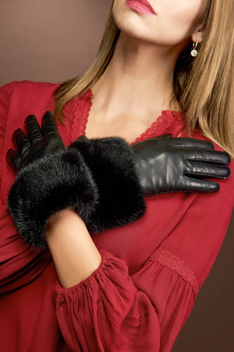 Leather Gloves - Natural Mink Fur Trim