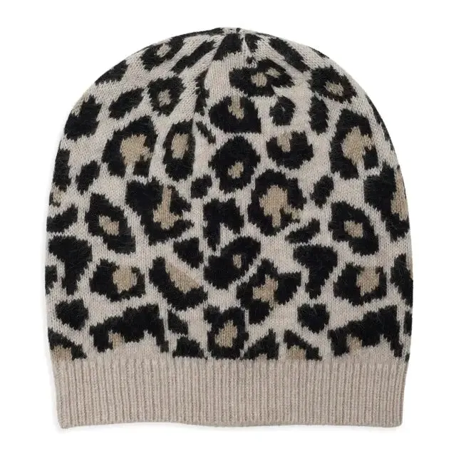 Leopard print cashmere beanie