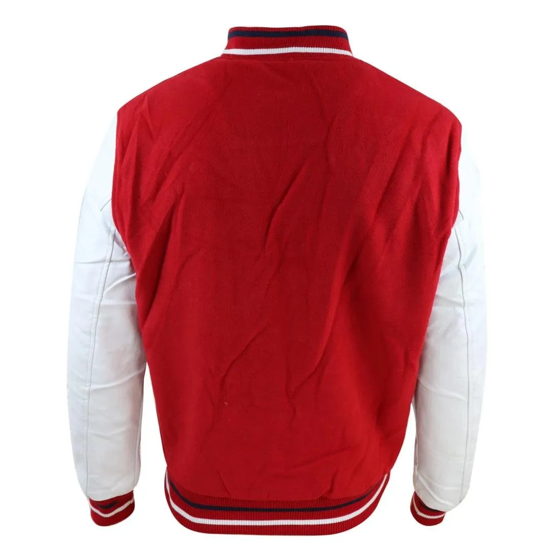 Mens Baseball Varsity Letterman College Fleece Jacket Badge PU Leather Sleeves