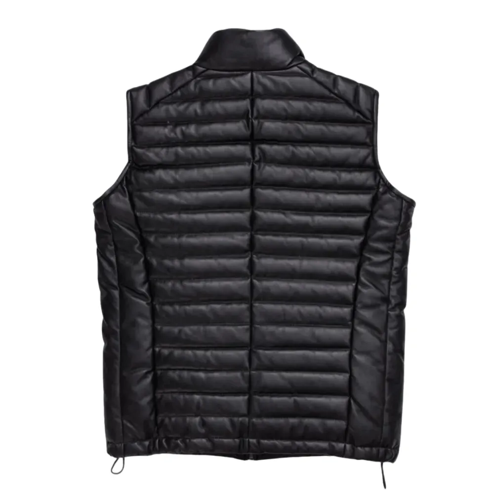 Mens Black Leather Padded Vest