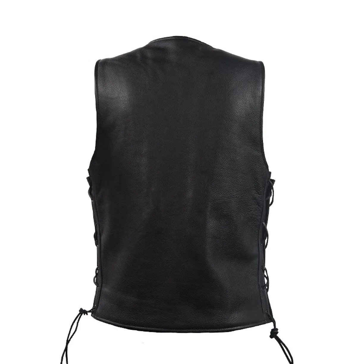 Mens Leather Vest With Concealed Gun Pockets Side Laces Solid Back