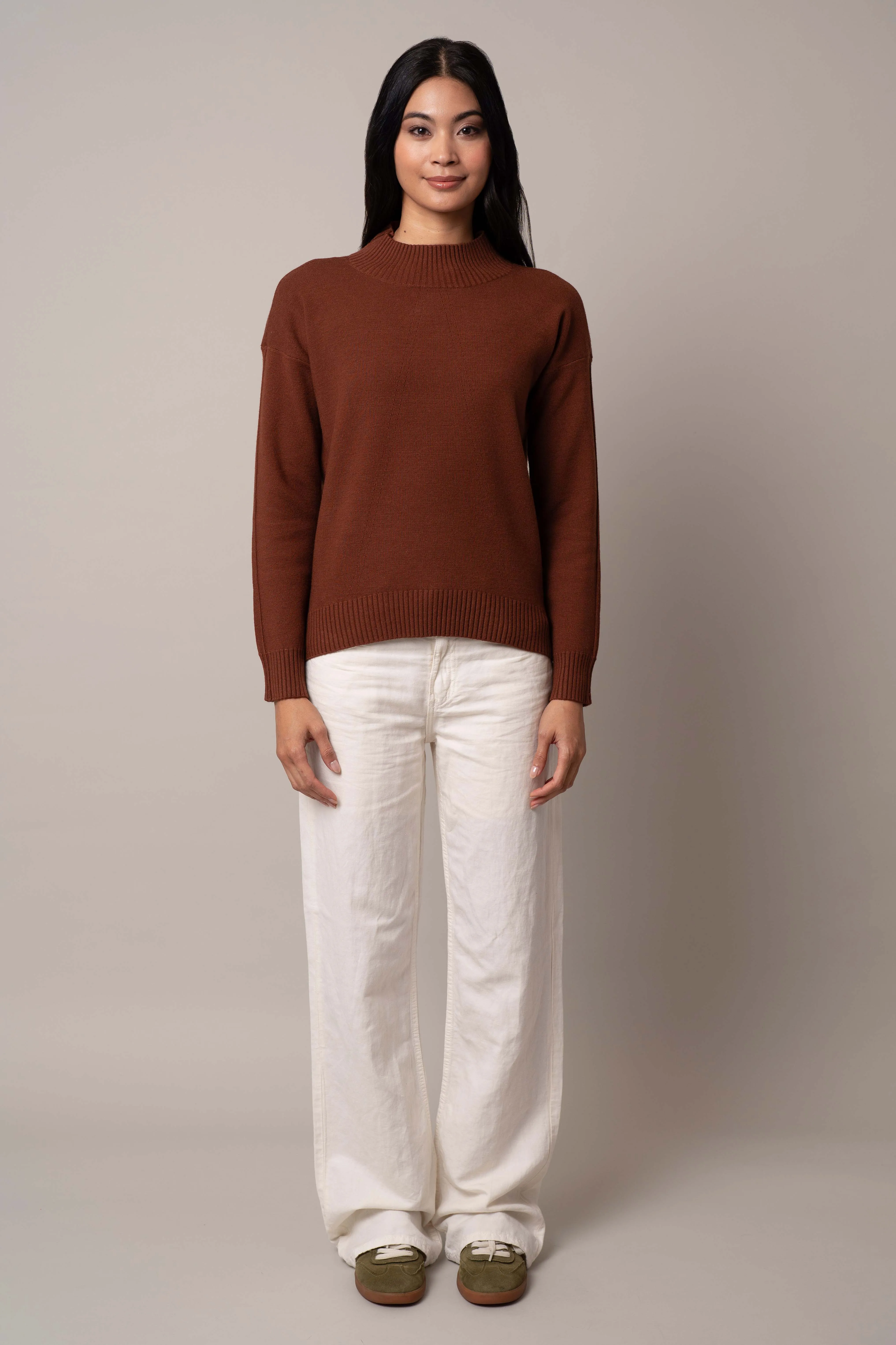 Mock Neck Pointelle Sweater