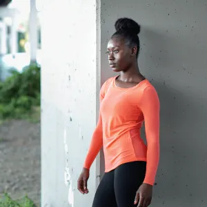 Neon Coral Long Sleeve Mesh Tee