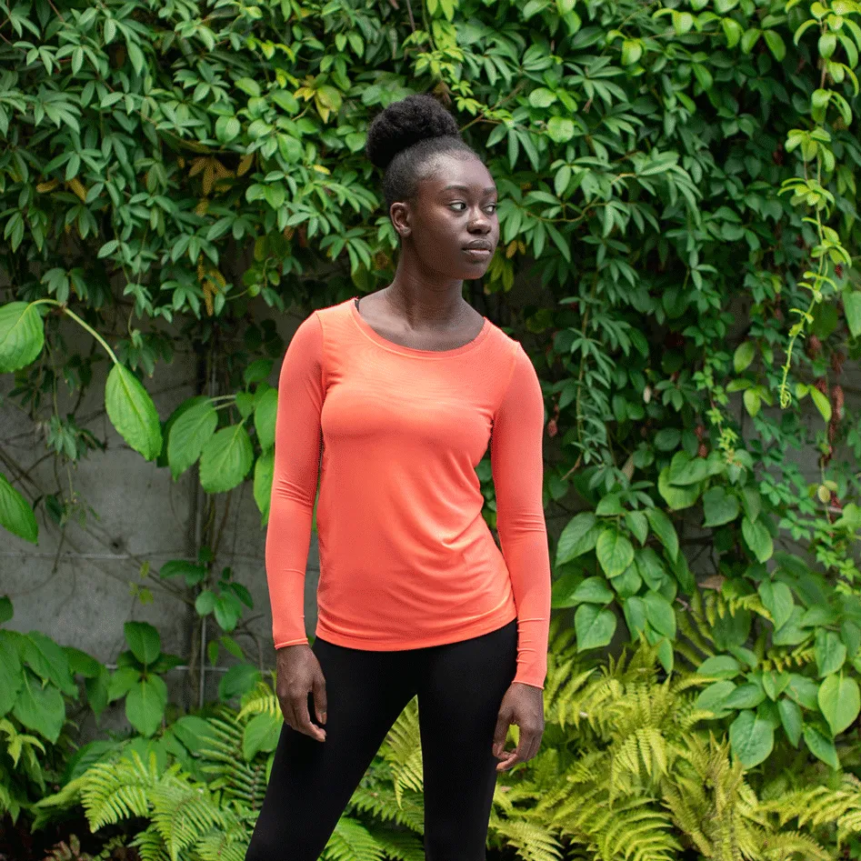 Neon Coral Long Sleeve Mesh Tee