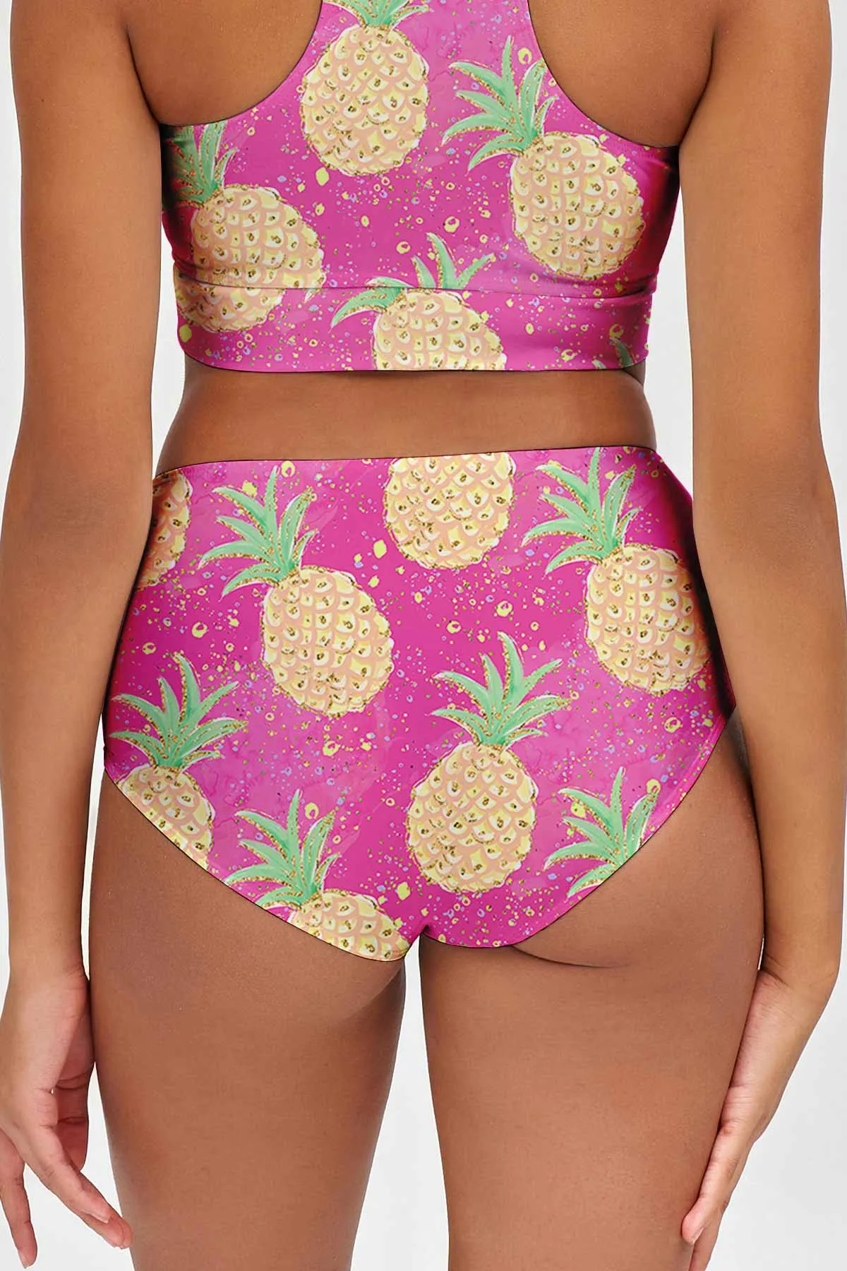 Piña Colada Cara Pink High-Waist Hipster Bikini Bottom - Women