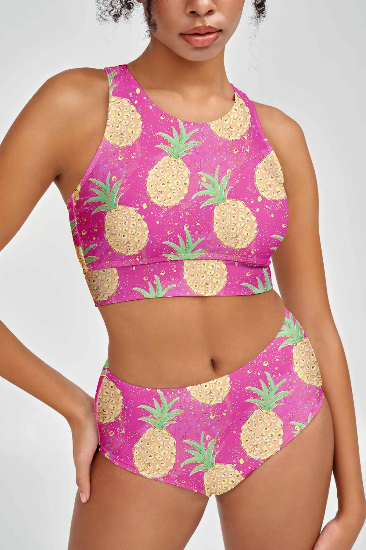 Piña Colada Cara Pink High-Waist Hipster Bikini Bottom - Women