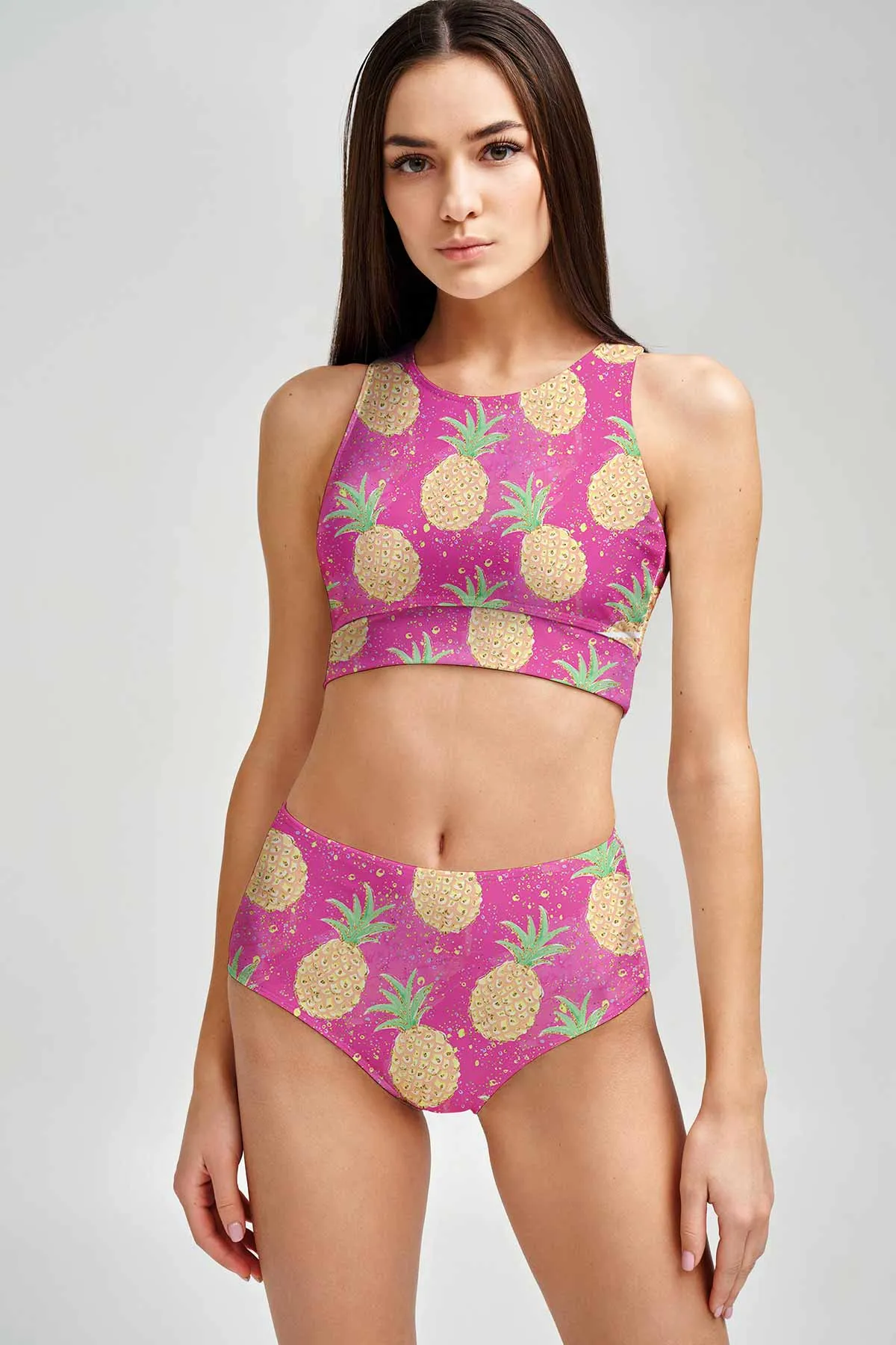 Piña Colada Cara Pink High-Waist Hipster Bikini Bottom - Women