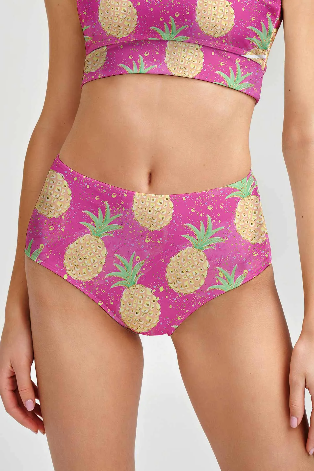 Piña Colada Cara Pink High-Waist Hipster Bikini Bottom - Women