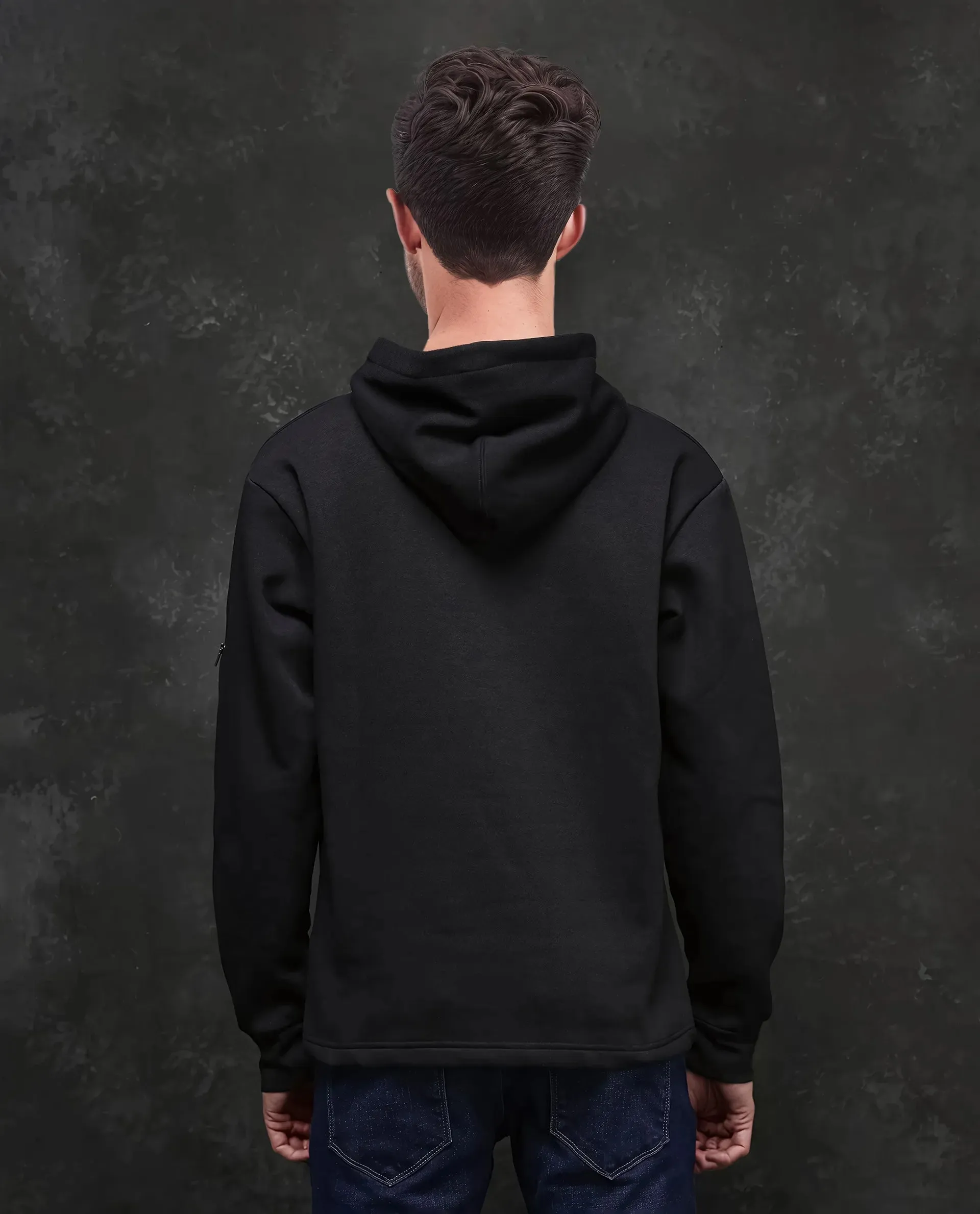 Rare Rabbit Men Karon Black Full Sleeve Hooded Plain Sweatshirt