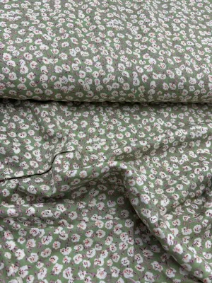 Rayon Challis Print - Pale Green Flowers