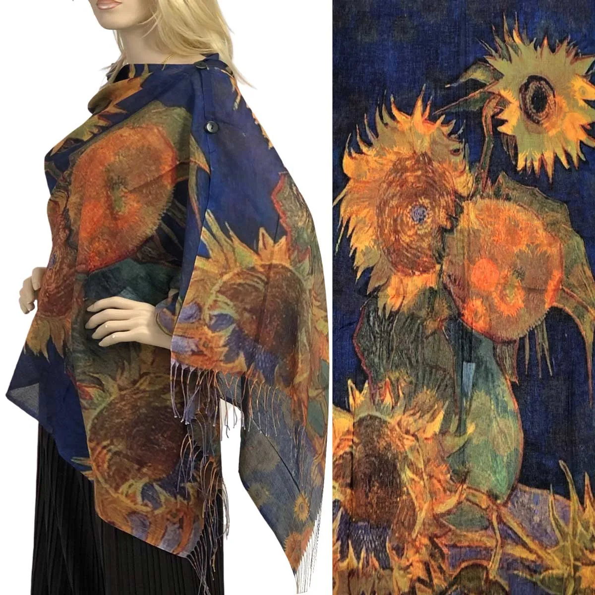 Reversible Art Design Cotton Feel Button Scarves