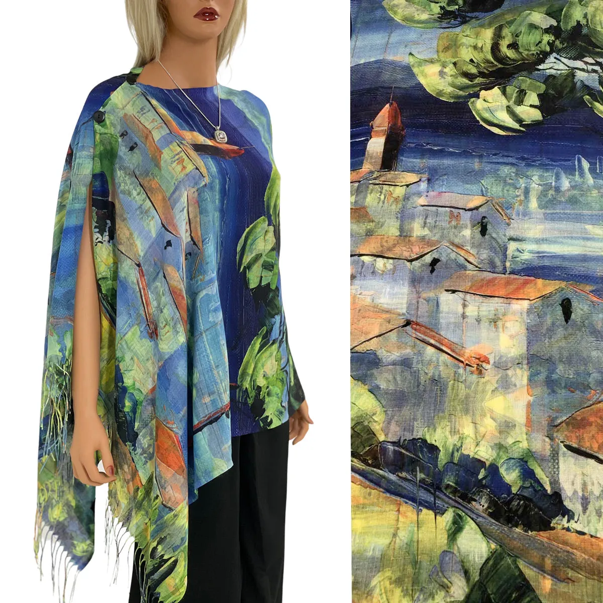 Reversible Art Design Cotton Feel Button Scarves