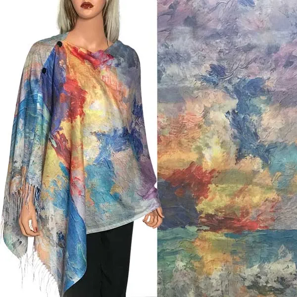 Reversible Art Design Cotton Feel Button Scarves