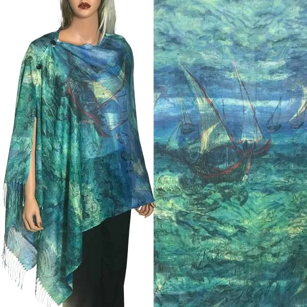 Reversible Art Design Cotton Feel Button Scarves