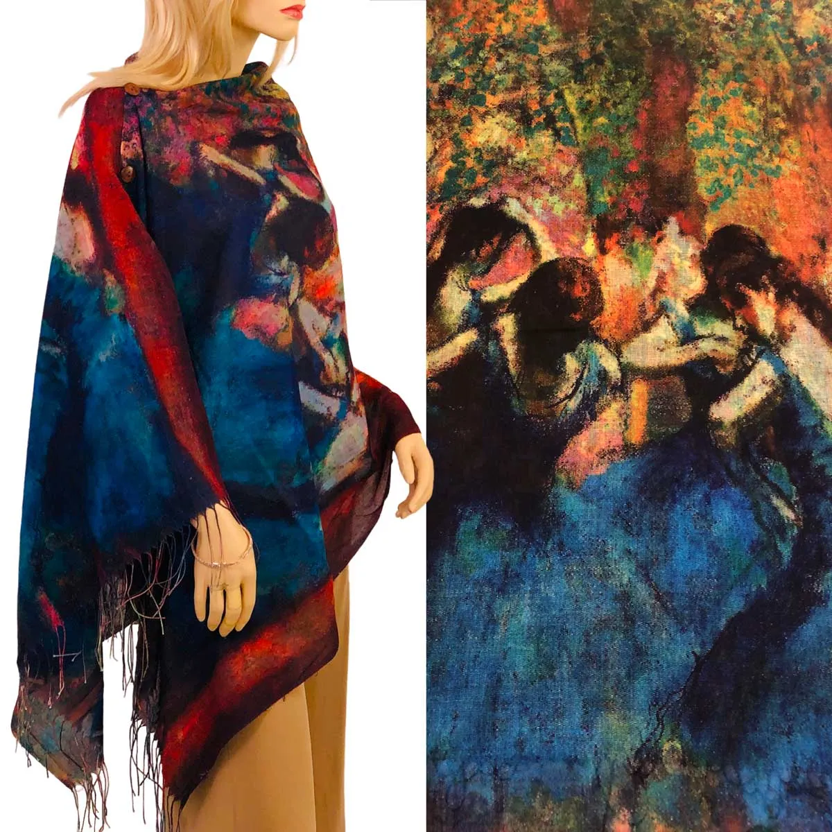 Reversible Art Design Cotton Feel Button Scarves