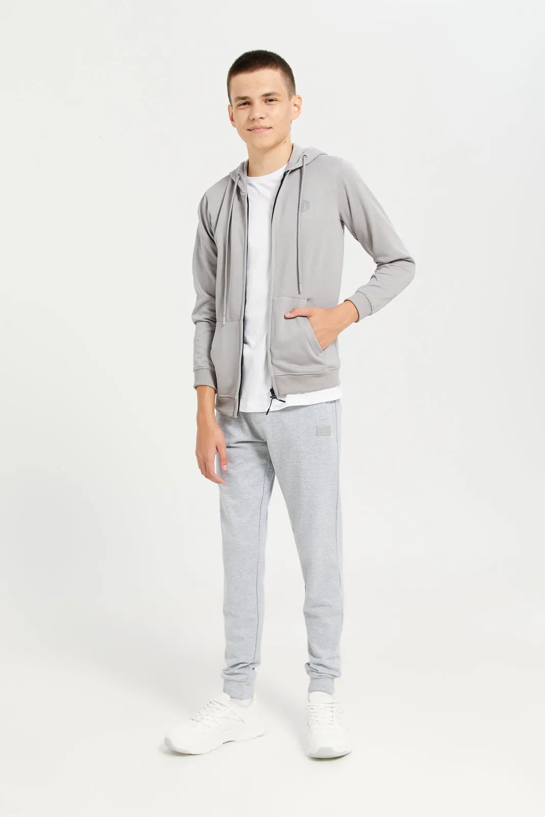 Senior Boys Grey Zipthru Hooded Sweatshirt