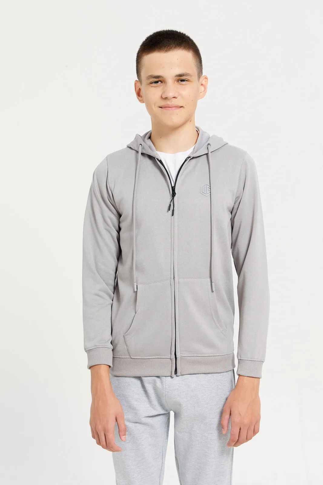 Senior Boys Grey Zipthru Hooded Sweatshirt